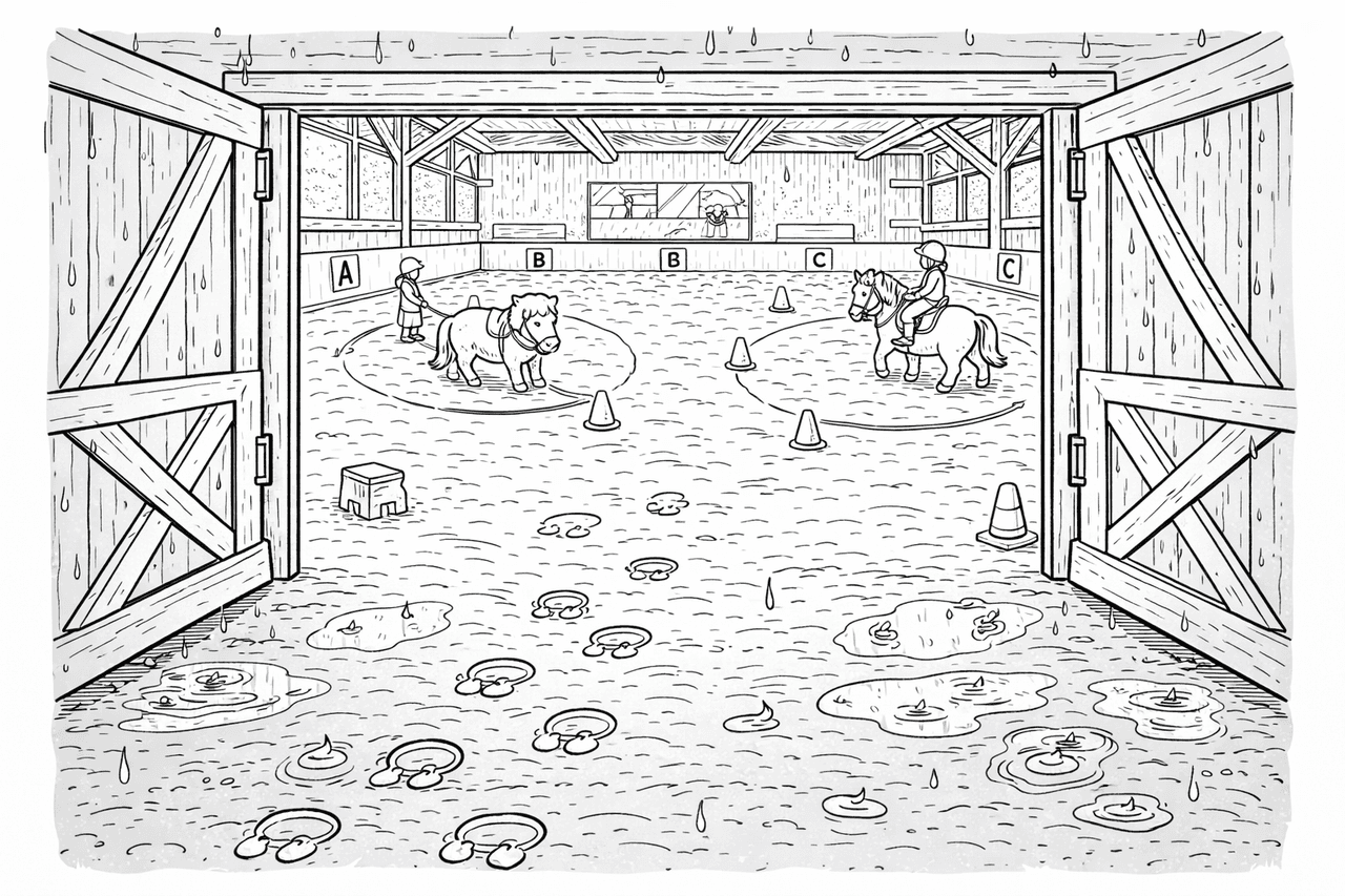 Regen bei der Reithalle - Ausmalbild
