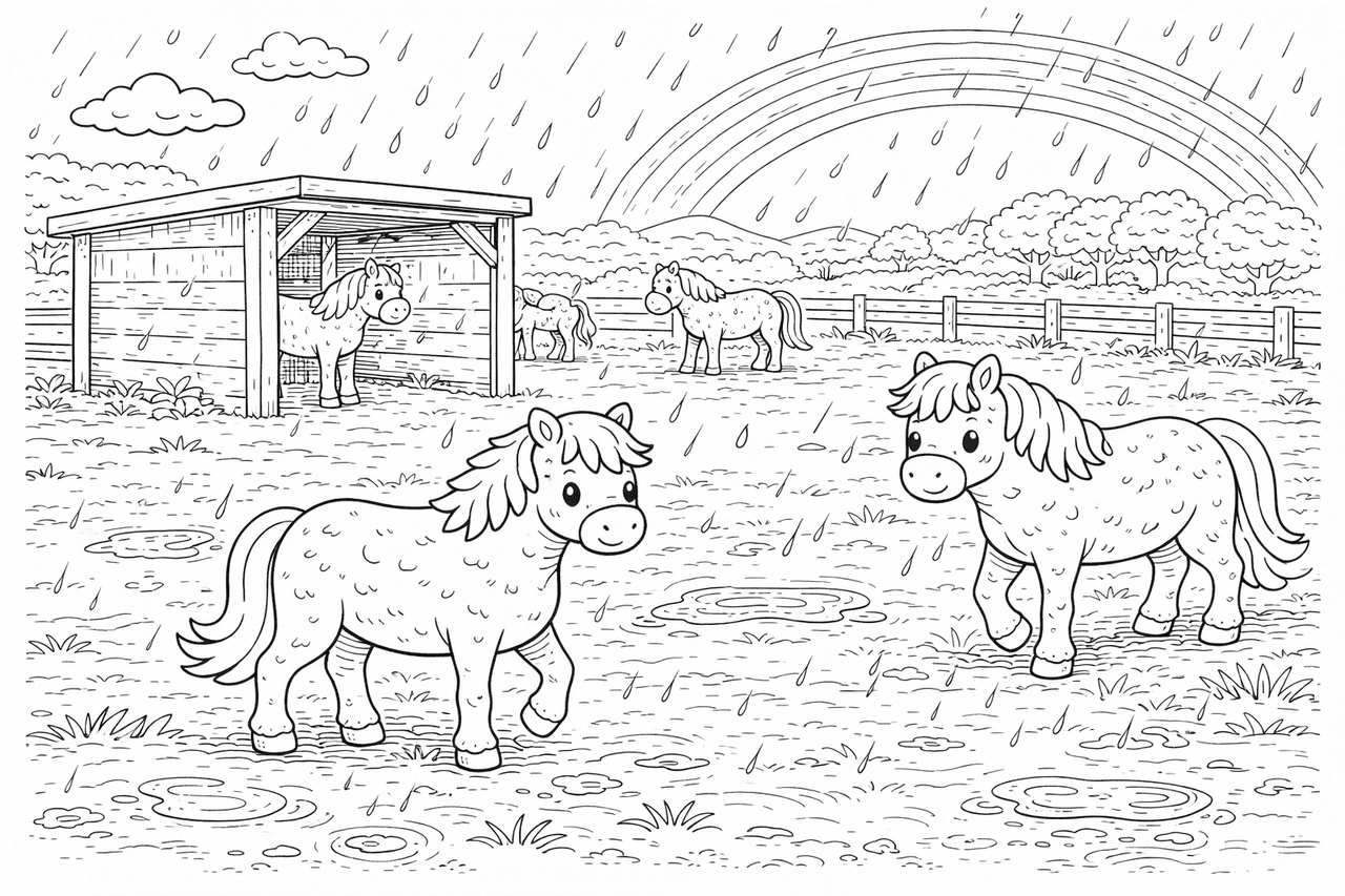 Regenbogenpferde - Ausmalbild