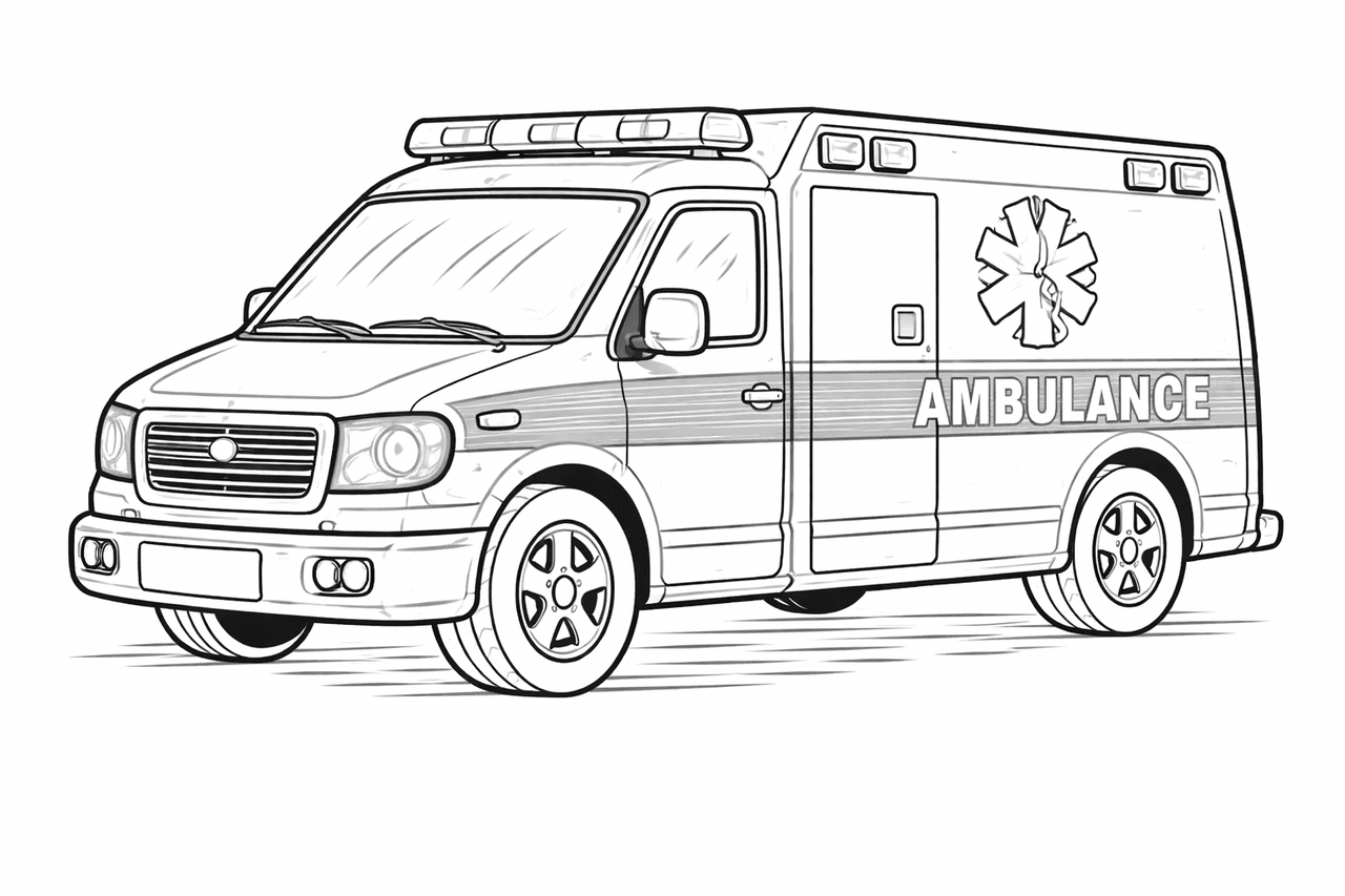 Rettungswagen Kinderstil - Ausmalbild