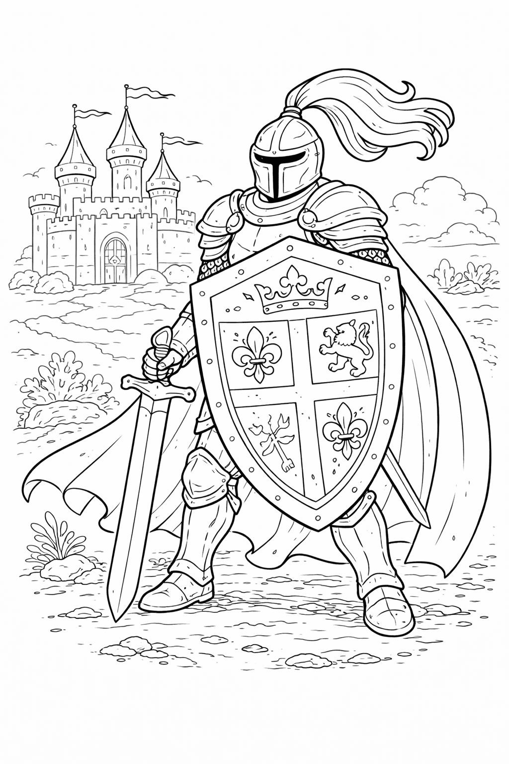Ritter in Verteidigung - Ausmalbild