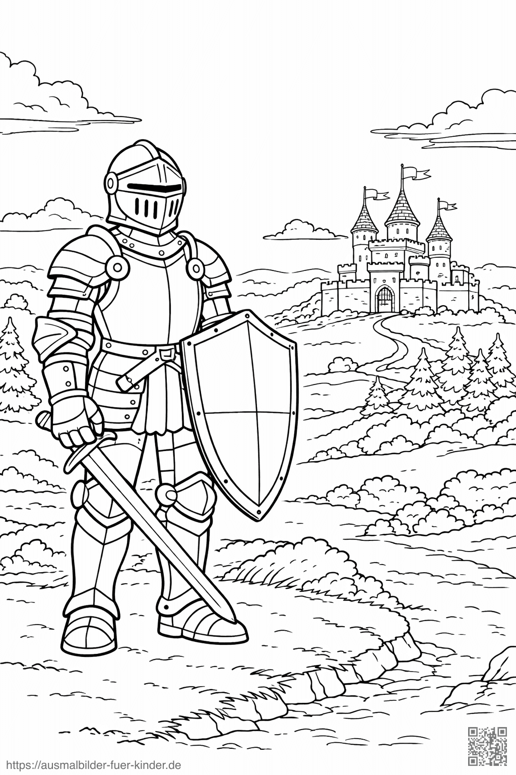 Ritter vor dem Schloss - Ausmalbild