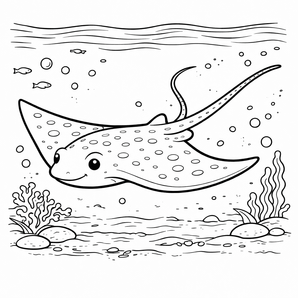 Rochen über Meeresboden - Ausmalbild