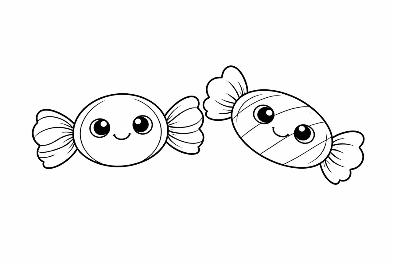 Süße Bonbons Im Kawaii Stil (1) - Ausmalbild
