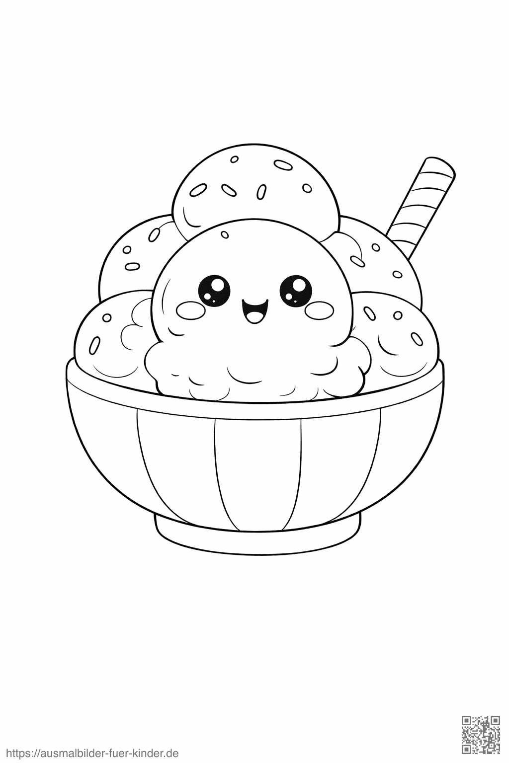 Süßes Eisbecher mit Kawaii-Gesicht - Ausmalbild Süßes Eisbecher mit Kawaii-Gesicht - Ausmalbild