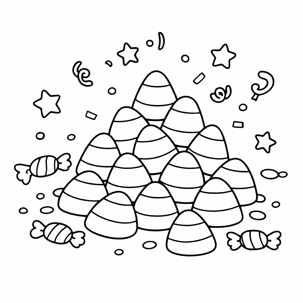 Süßigkeitenhaufen Im Line Art Stil - Ausmalbild