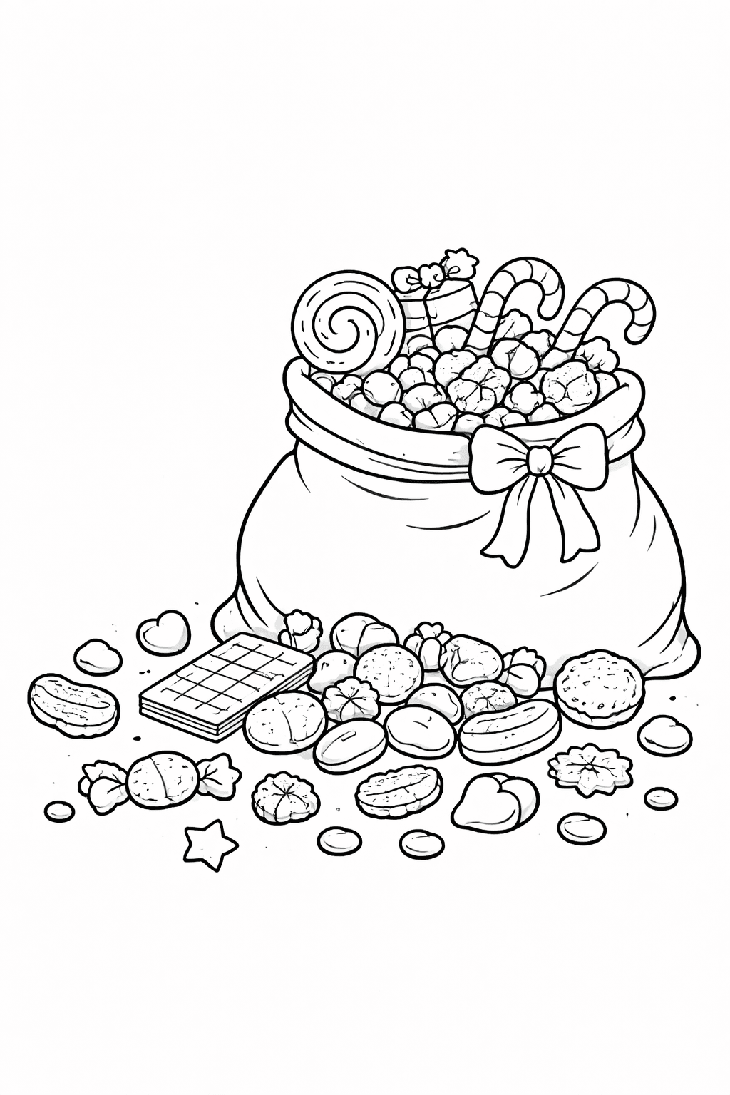 Sack Voller Süßigkeiten Und Nüsse - Ausmalbild
