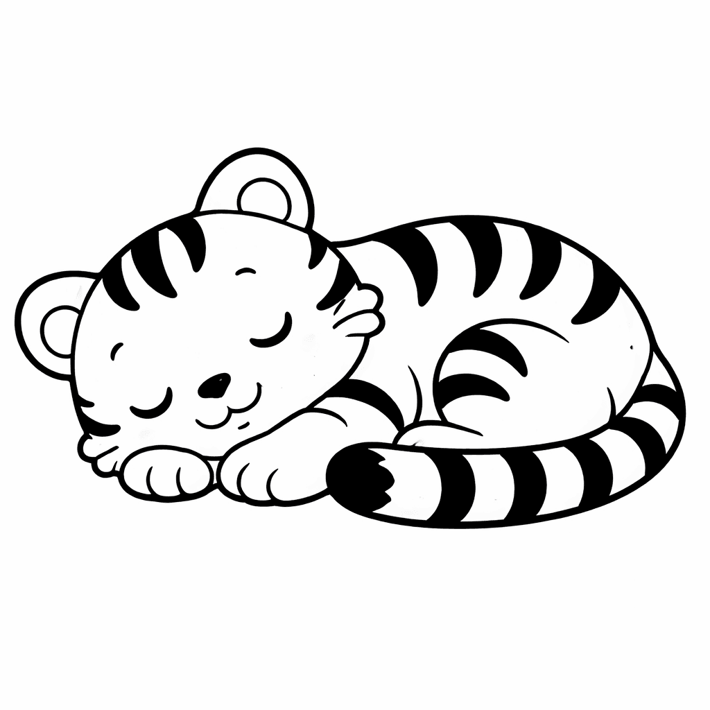 Schlafender Tigerwelpe In Liniezeichnung