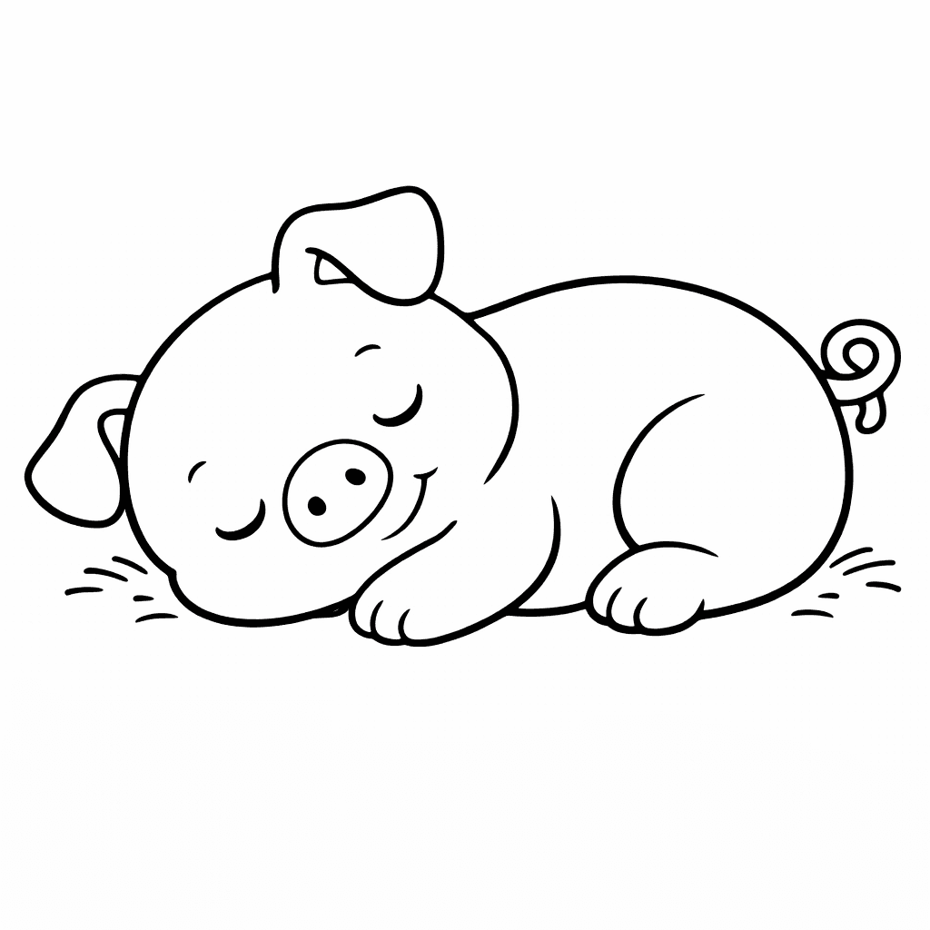 Schlafendes Ferkel in ruhiger Haltung - Ausmalbild