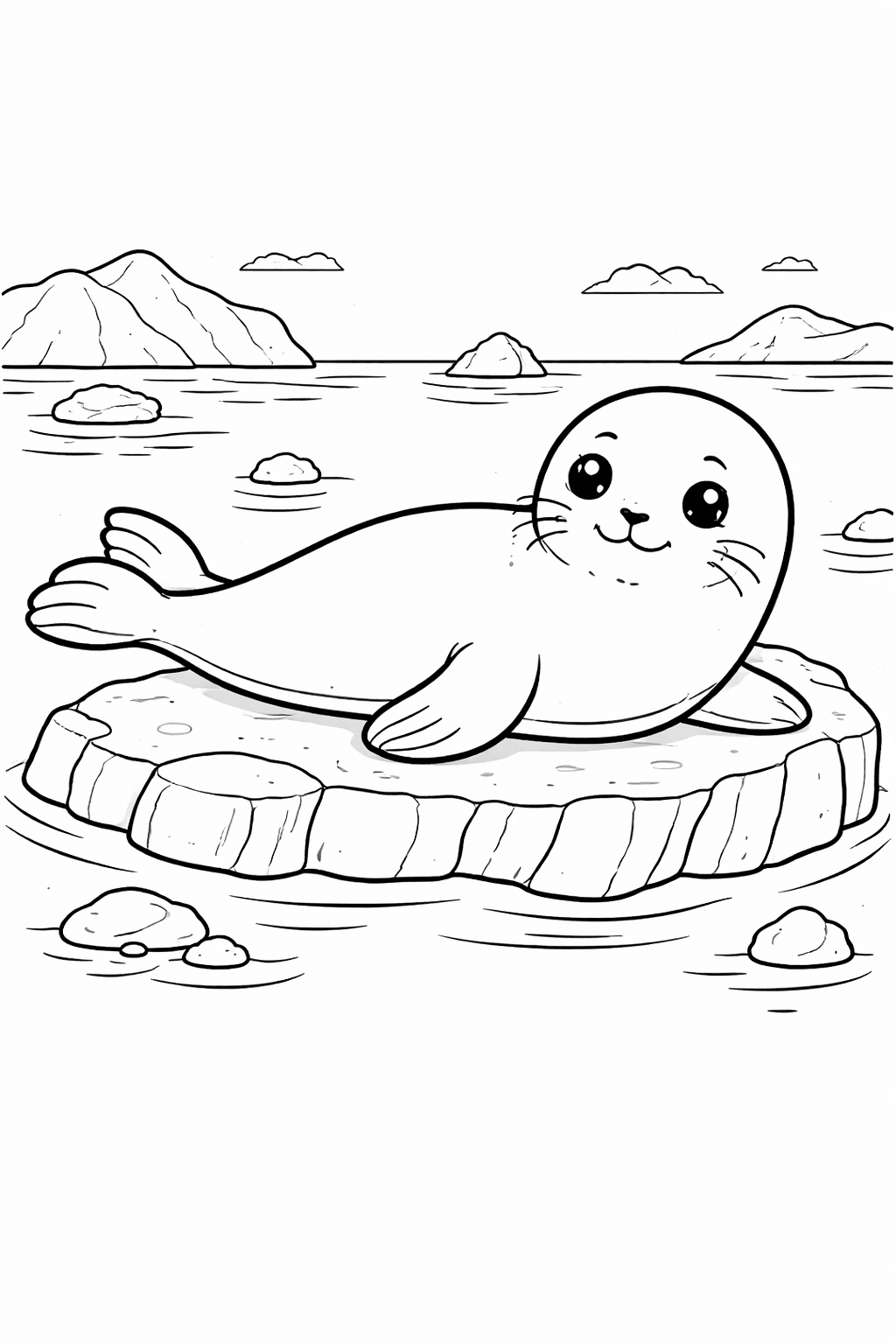 Robbe auf Eisfloss - Ausmalbild