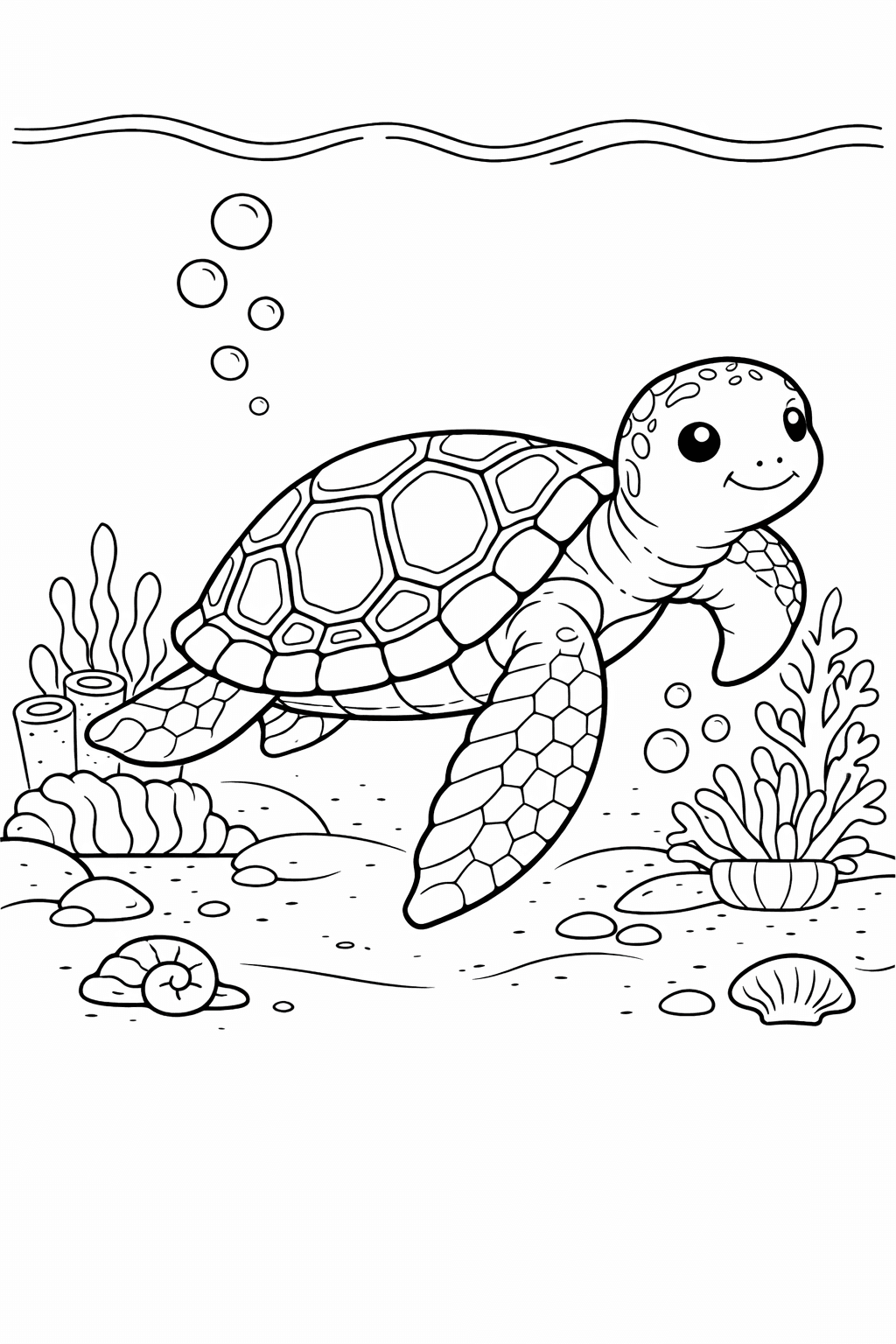 Meeresschildkröte im Ozean - Ausmalbild