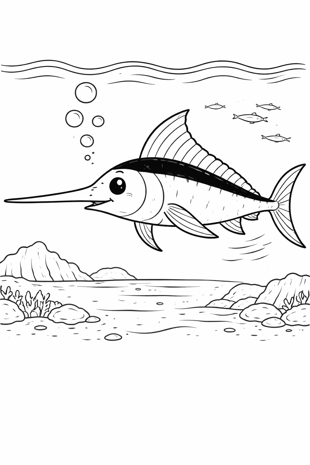 Schwertfisch im Ozean - Ausmalbild