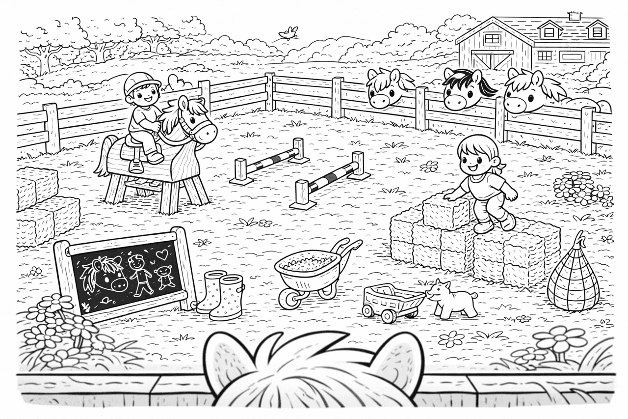 Ponyhof Spielplatz - Ausmalbild