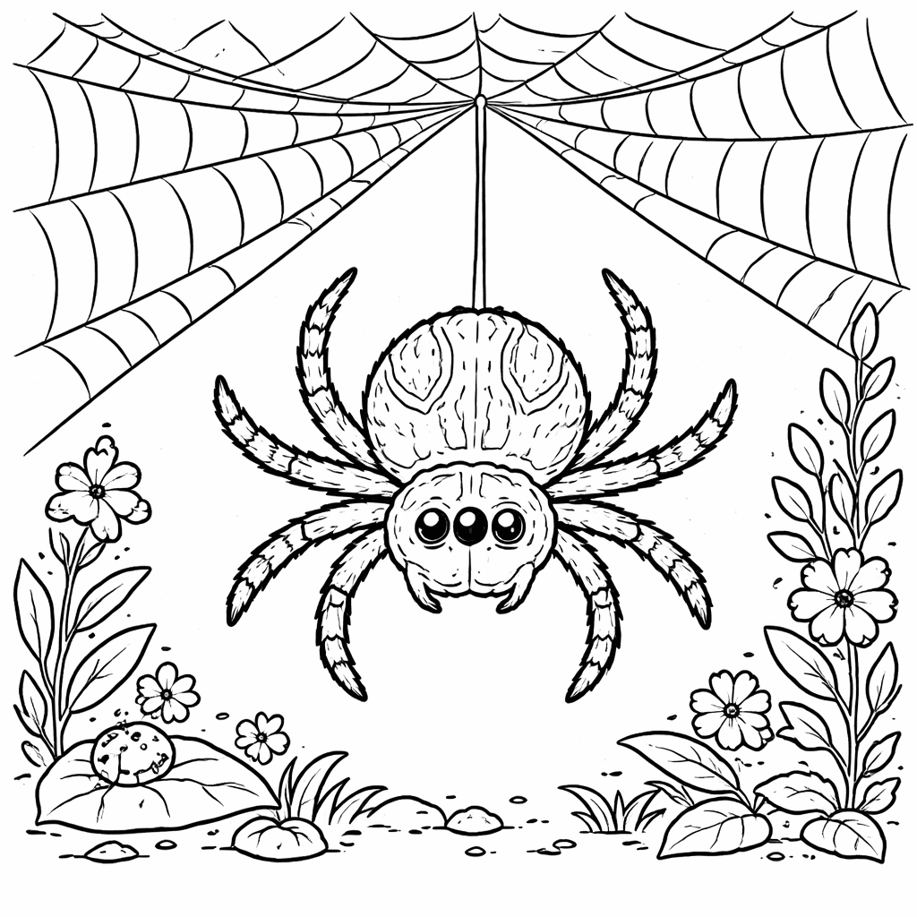 Spinne im Garten - Ausmalbild