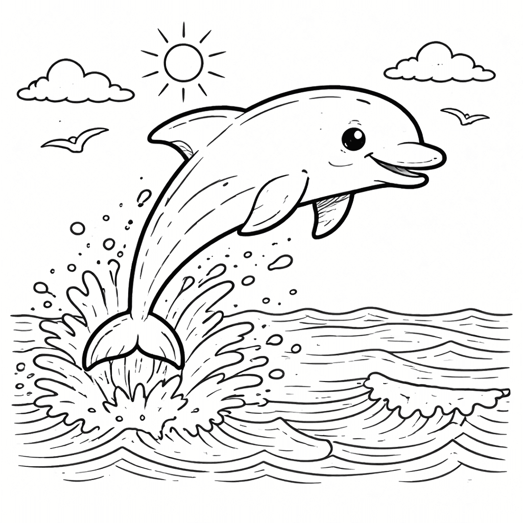 Springender Delfin - Ausmalbild