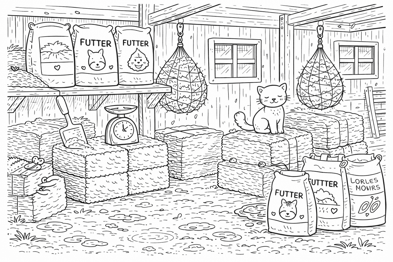 Stall mit Heuballen - Ausmalbild