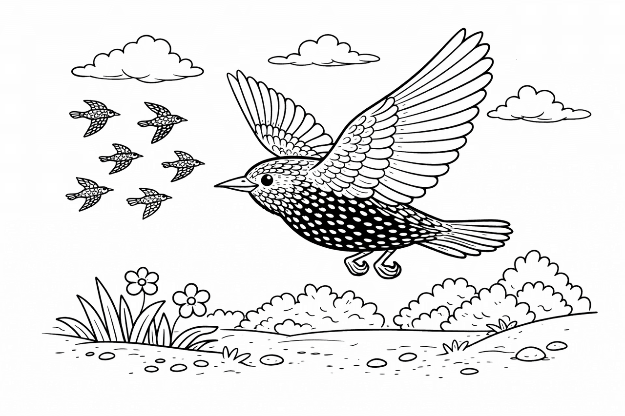 Stare im Flug - Ausmalbild