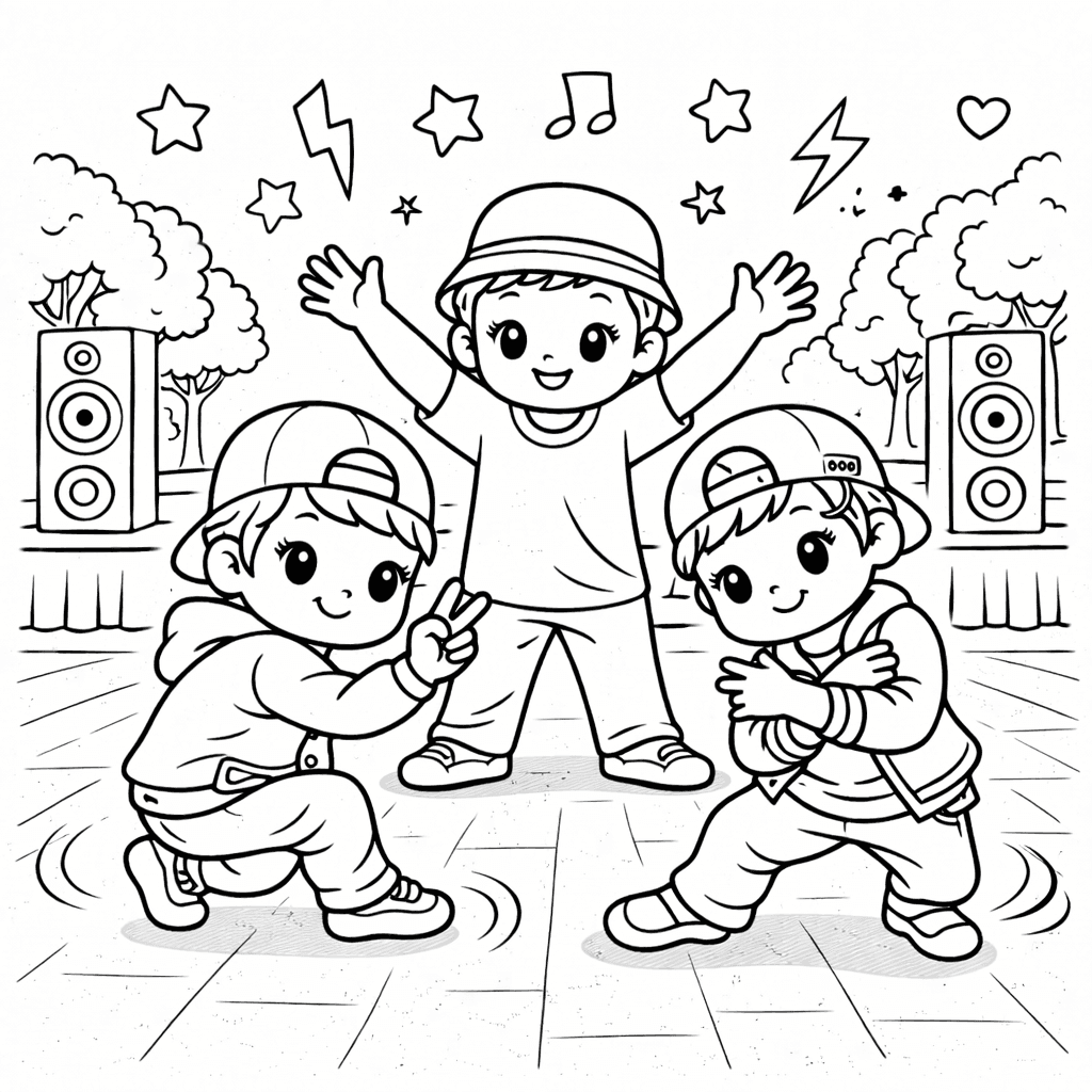Hip-Hop Crew im Park - Ausmalbild