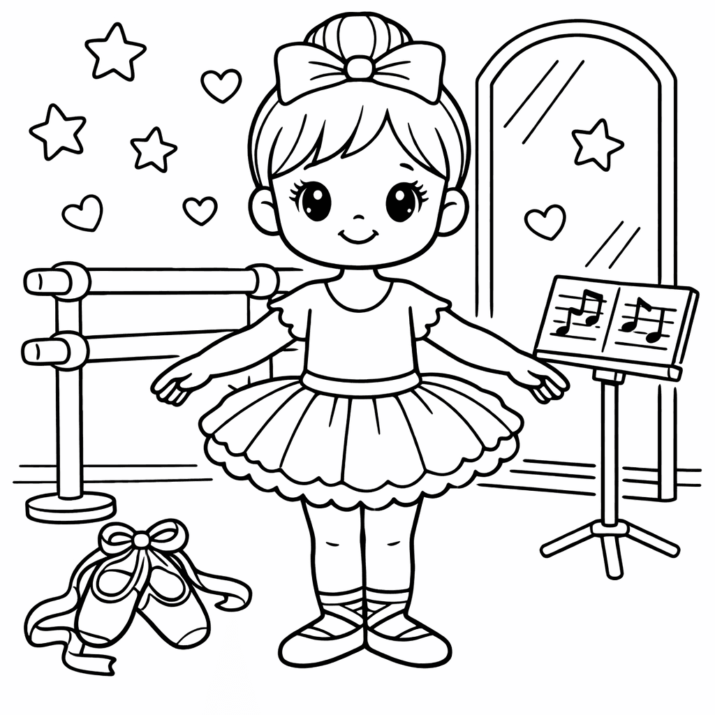 Junge Ballerina im Tanzstudio - Ausmalbild