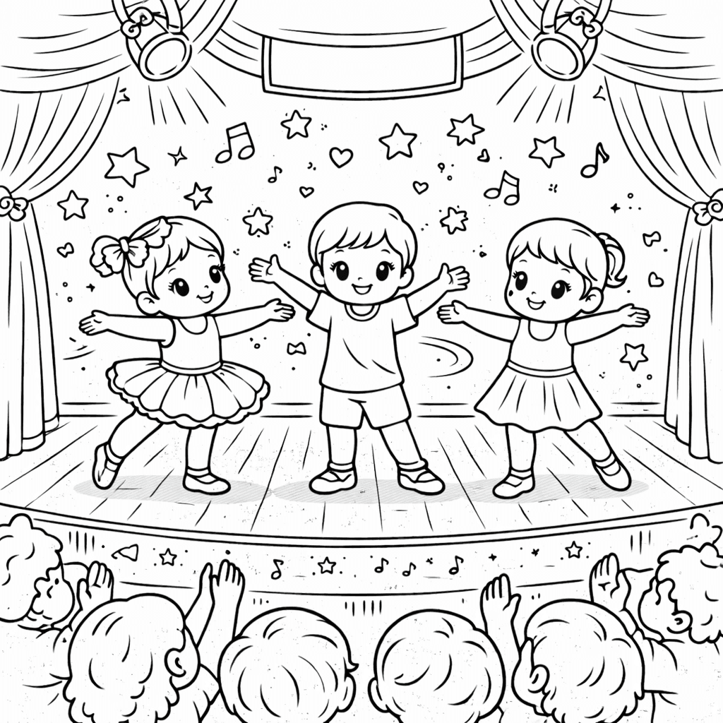 Junge Tänzer auf der Bühne - Ausmalbild