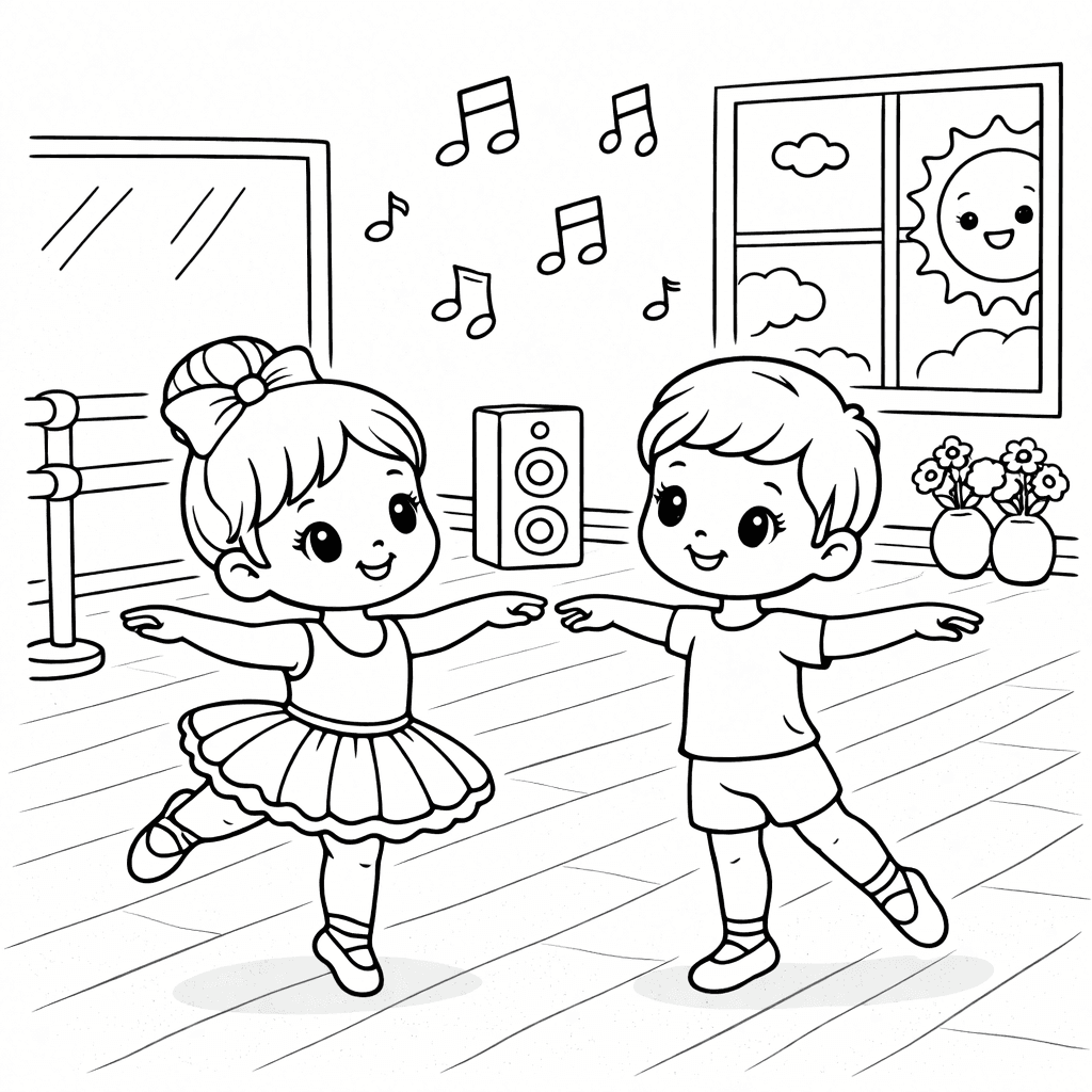 Tanzende Kinder im Studio - Ausmalbild