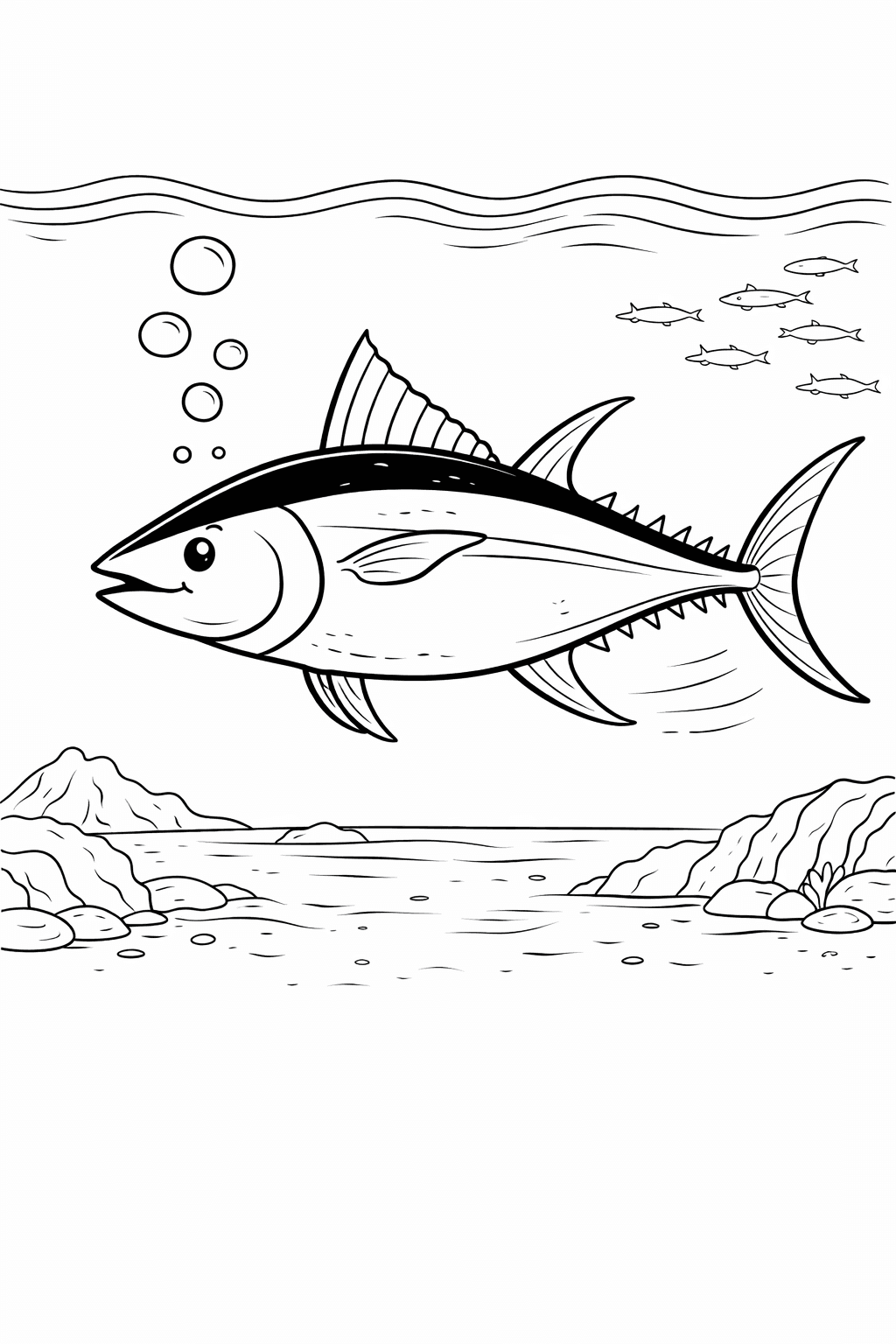 Thunfisch im offenen Wasser - Ausmalbild