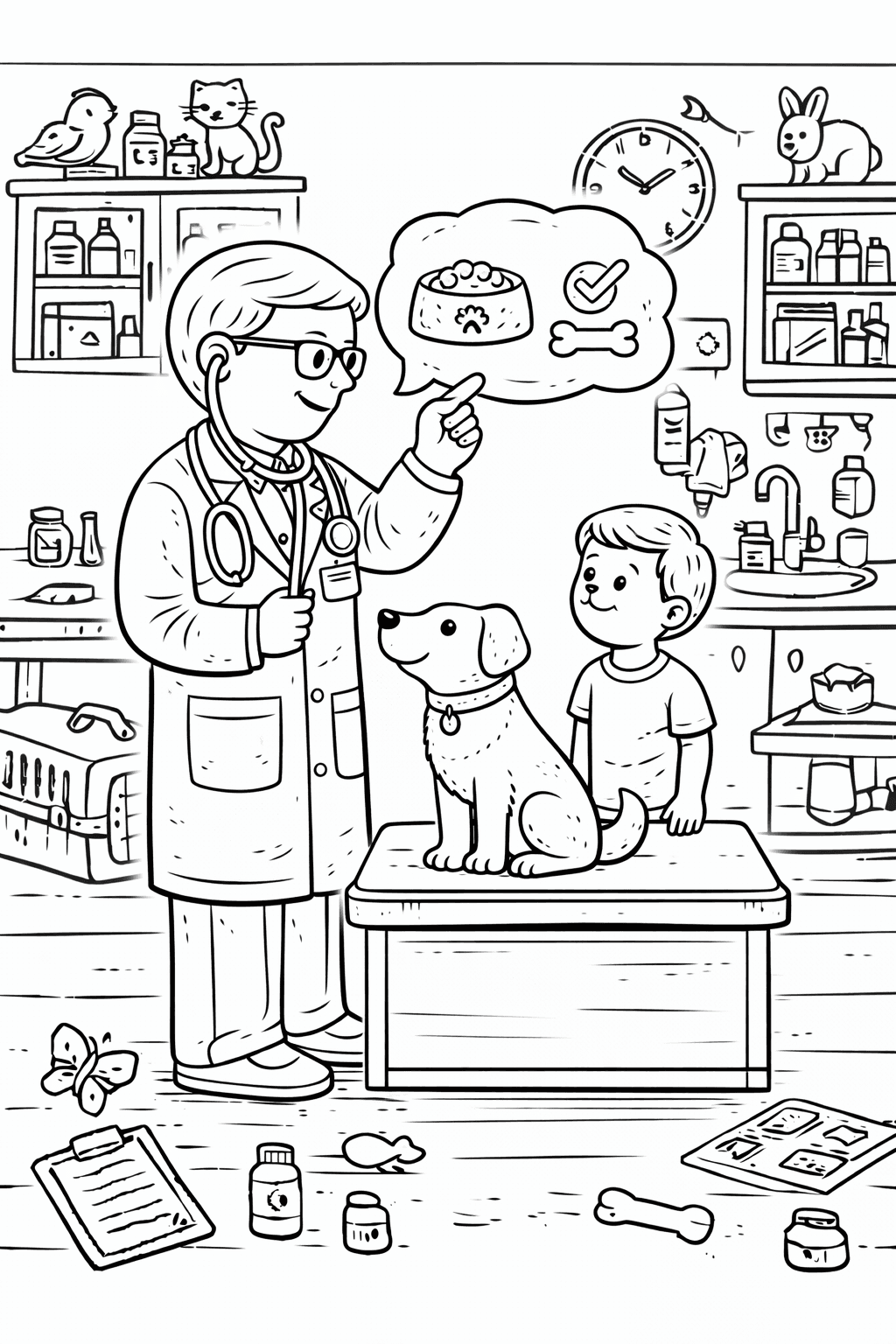 Tierarzt erklärt richtige Fütterung - Ausmalbild