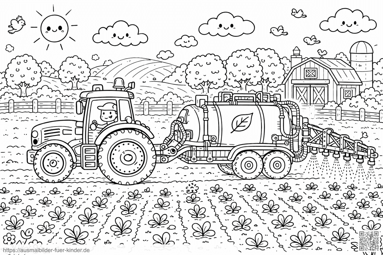 Bäuerliche Feldarbeit mit Traktor - Ausmalbild