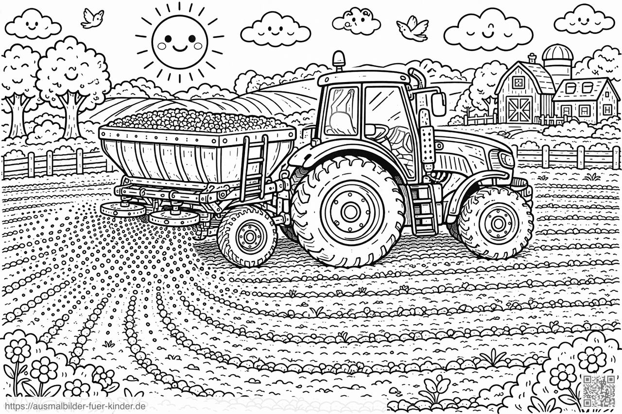 Fröhliche Landarbeit auf dem Bauernhof - Ausmalbild