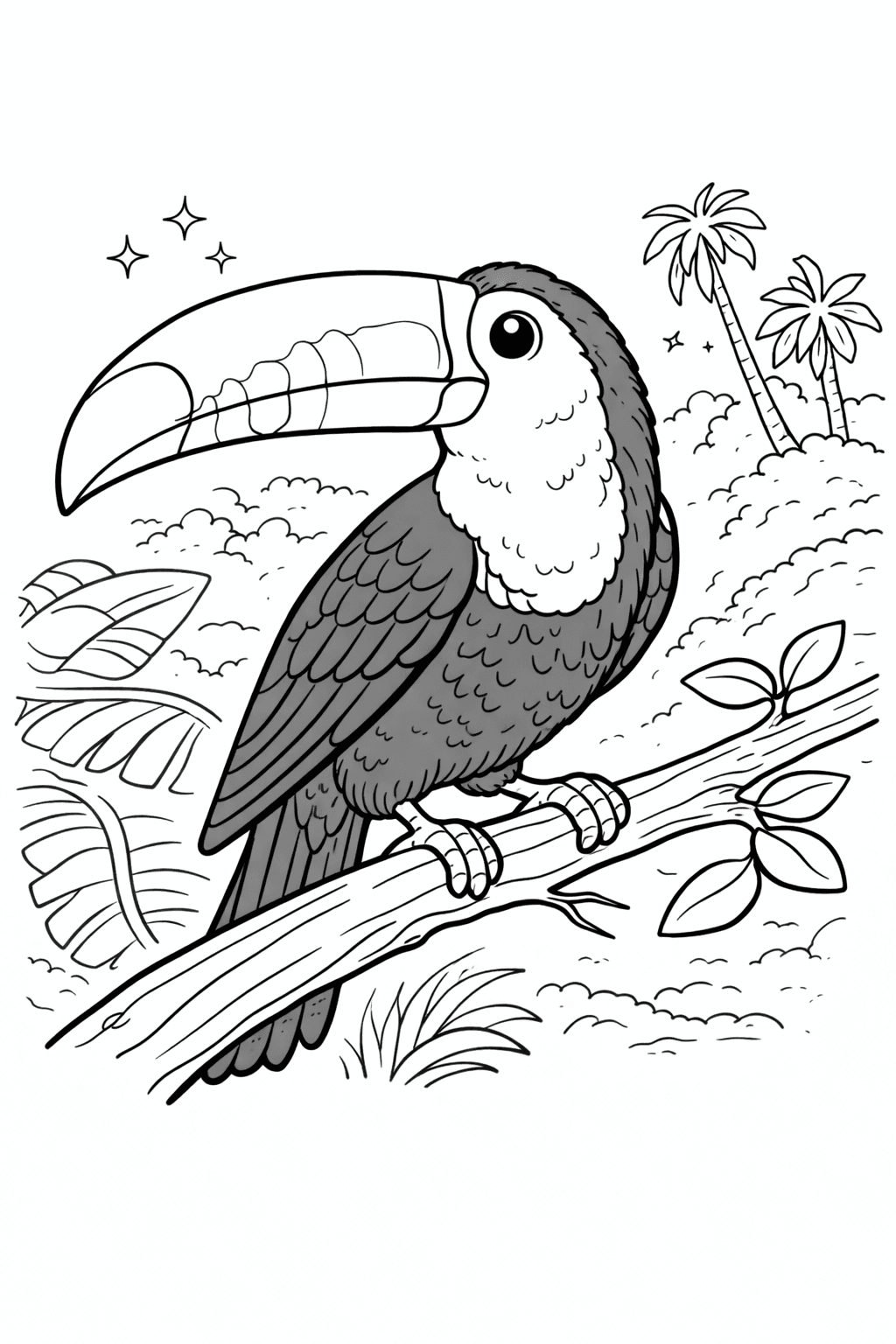 Tukan im Regenwald - Ausmalbild
