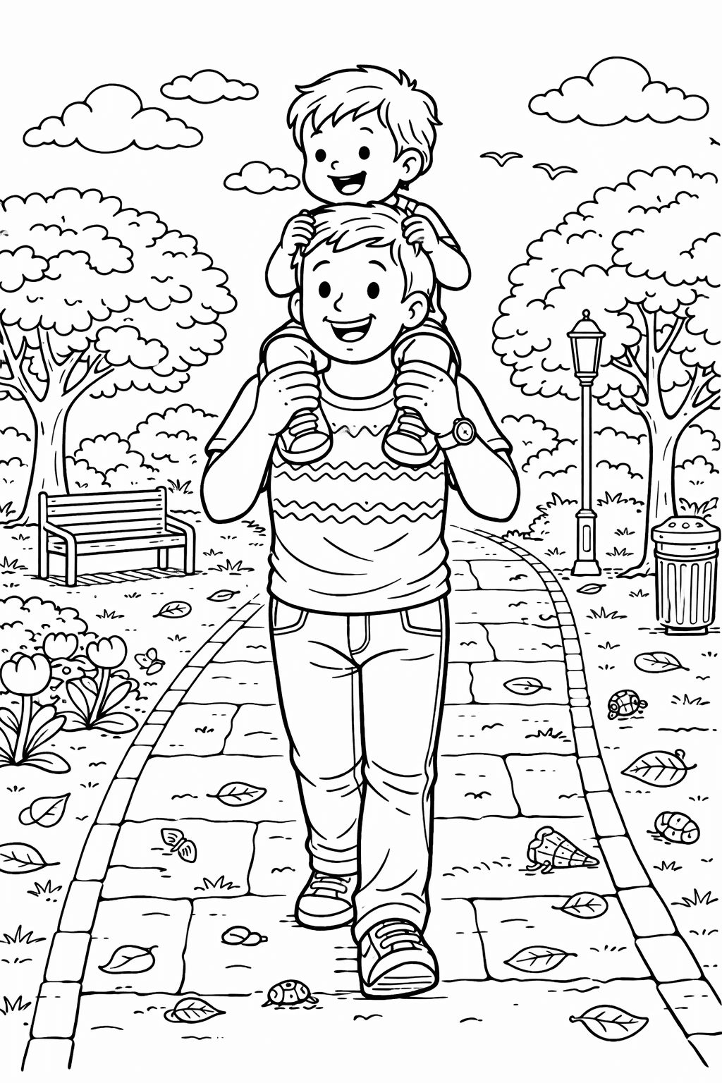 Vater mit Kind im Park - Ausmalbild