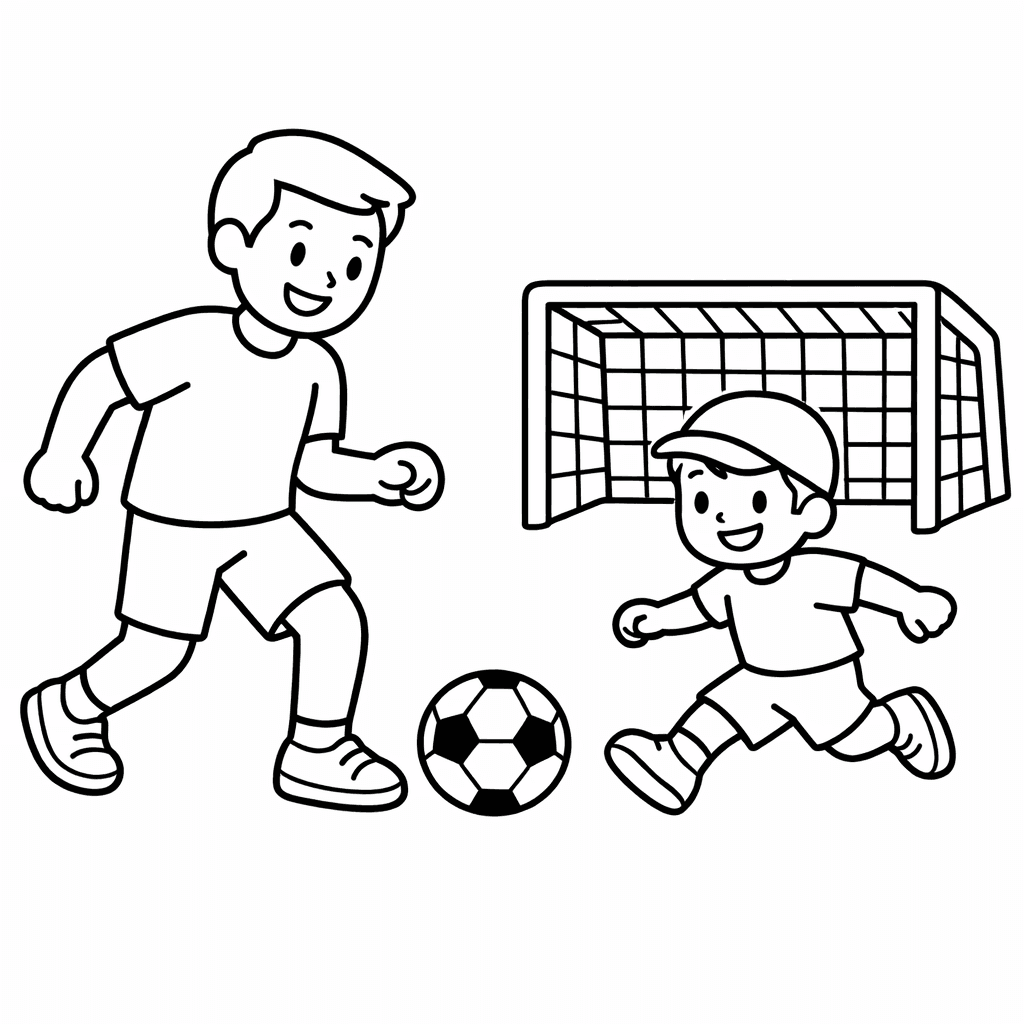 Vater Und Kind Beim FußBallspielen - Ausmalbild