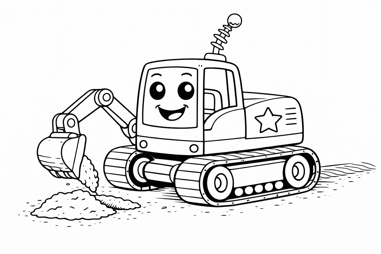 Verspieltes Baustellenfahrzeug mit Antenne - Ausmalbild