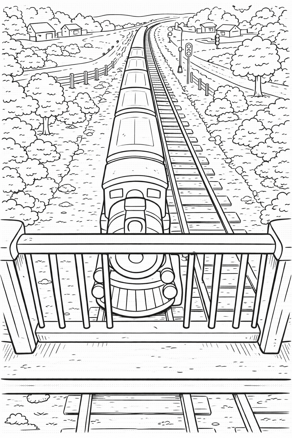 Vogelperspektive Zug und Brücke - Ausmalbild