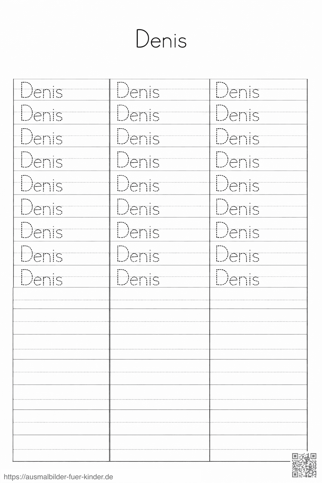 Arbeitsblatt zum Üben des Namens Denis - Namen Übungsblatt Arbeitsblatt zum Üben des Namens Denis - Namen Übungsblatt