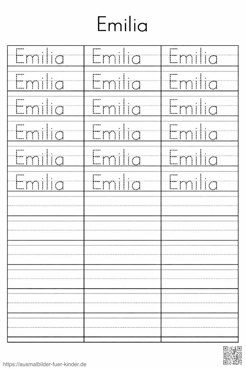 Arbeitsblatt zum Üben von Emilia - Namen Übungsblatt Arbeitsblatt zum Üben von Emilia - Namen Übungsblatt