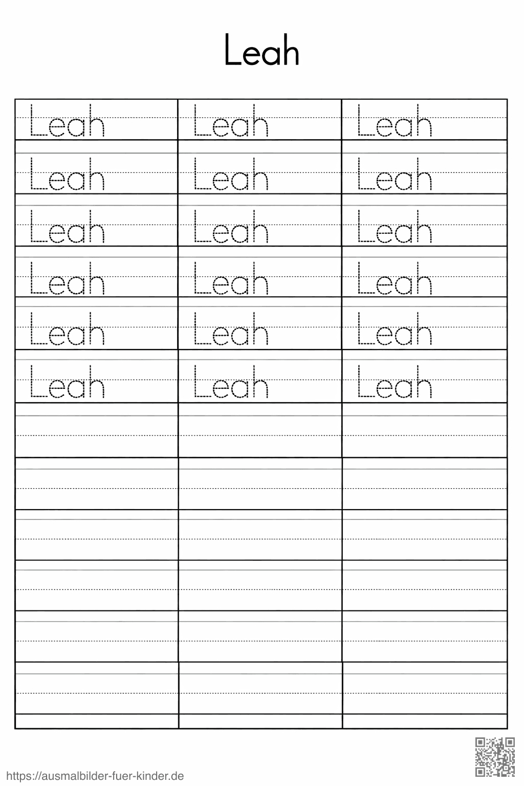 Arbeitsblatt zum Schreiben von Leah - Namen Übungsblatt Arbeitsblatt zum Schreiben von Leah - Namen Übungsblatt