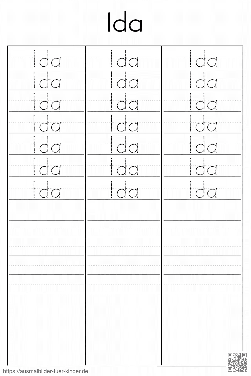 Handschrift Übung_ Ida zum Nachzeichnen - Namen Übungsblatt