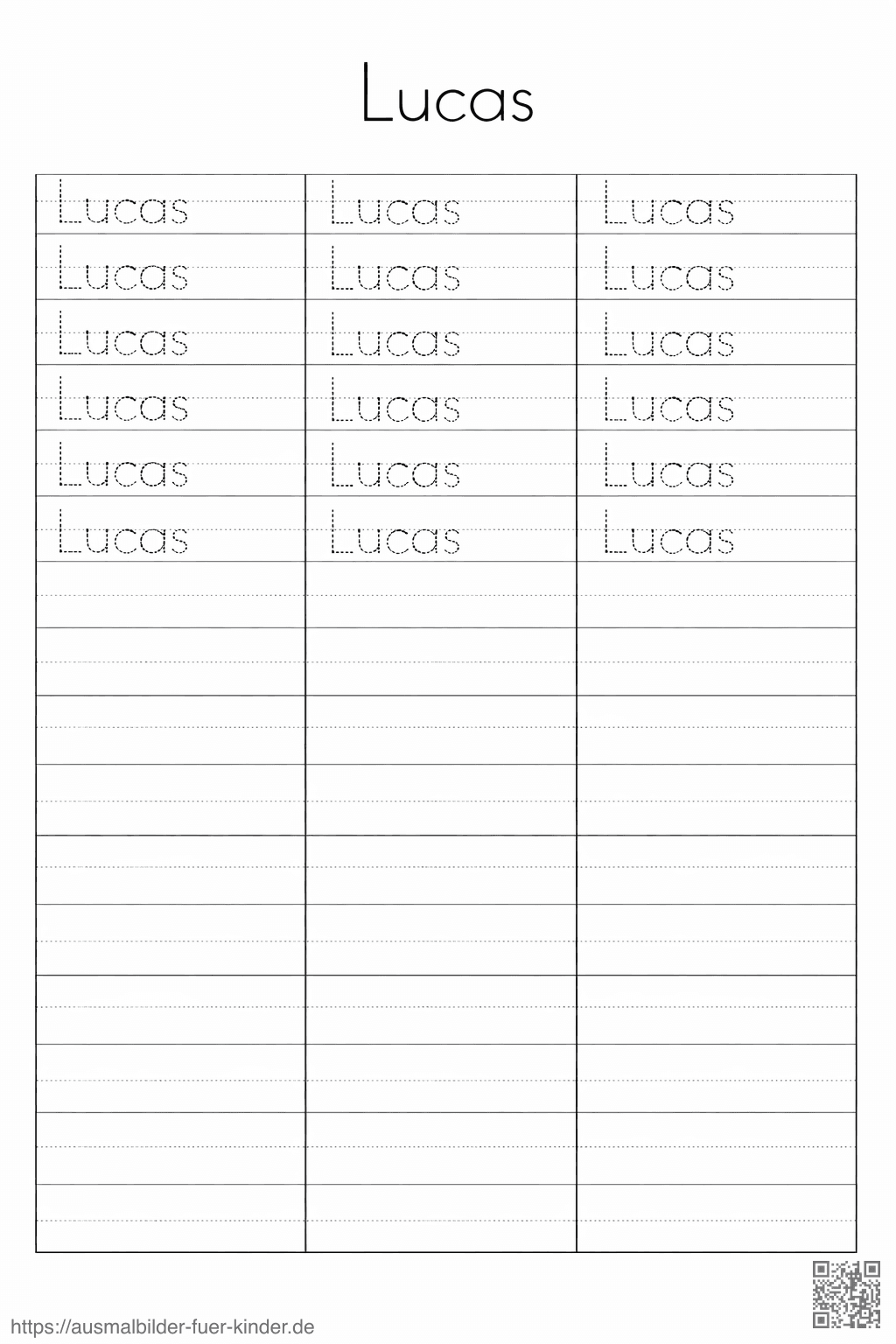 Handschrift Übungsblatt für Lucas - Namen Übungsblatt