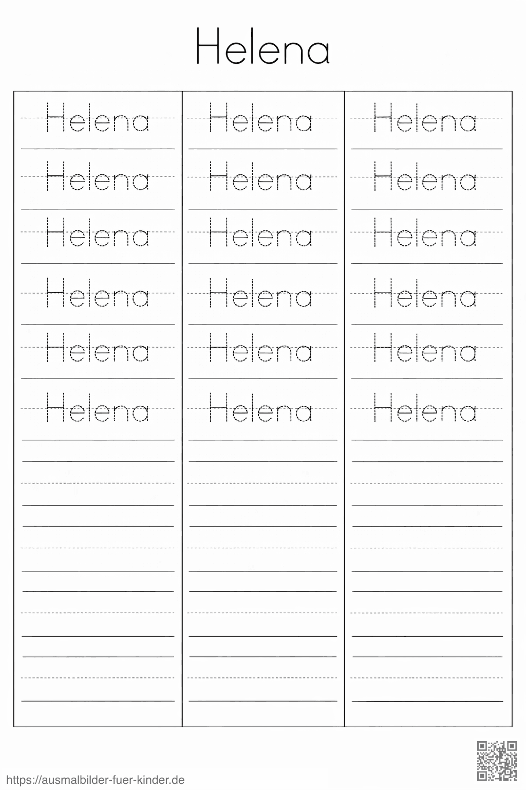 Handschriftübung für den Namen Helena - Namen Übungsblatt