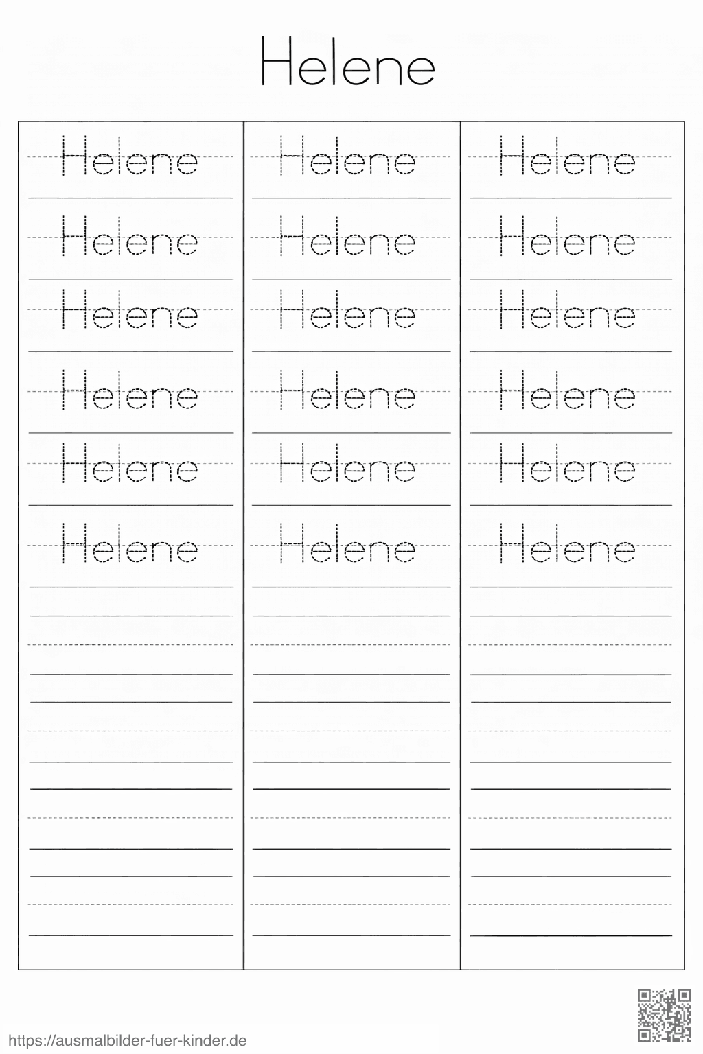 Handschriftübung für den Namen Helene - Namen Übungsblatt Handschriftübung für den Namen Helene - Namen Übungsblatt