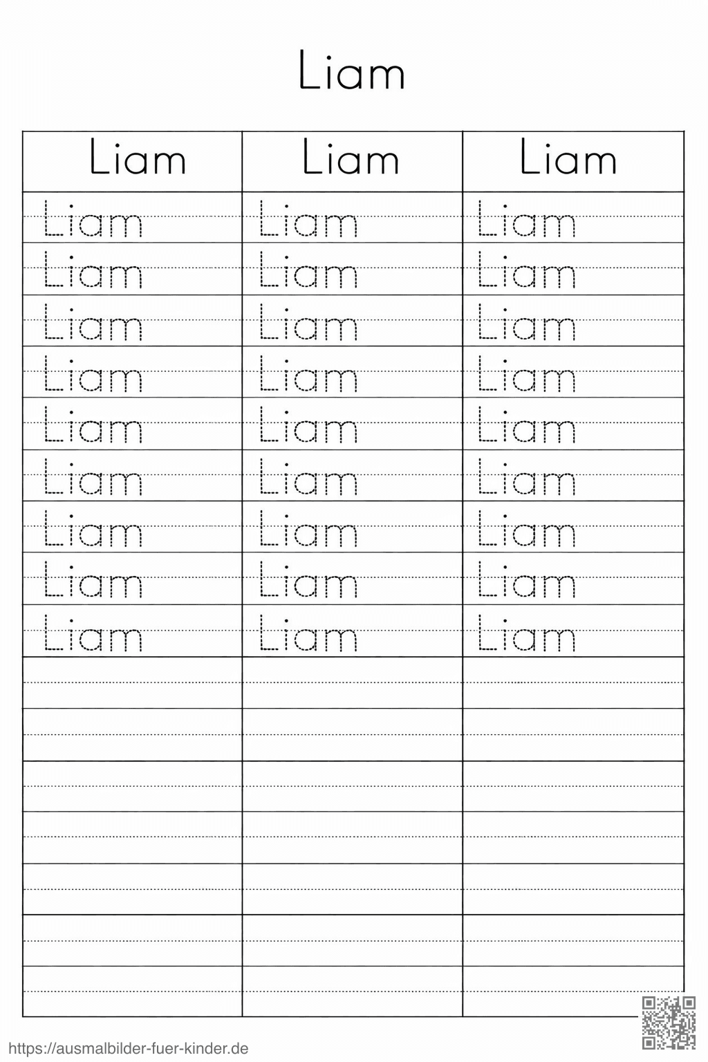 Lernblatt für den Namen _Liam_ - Namen Übungsblatt