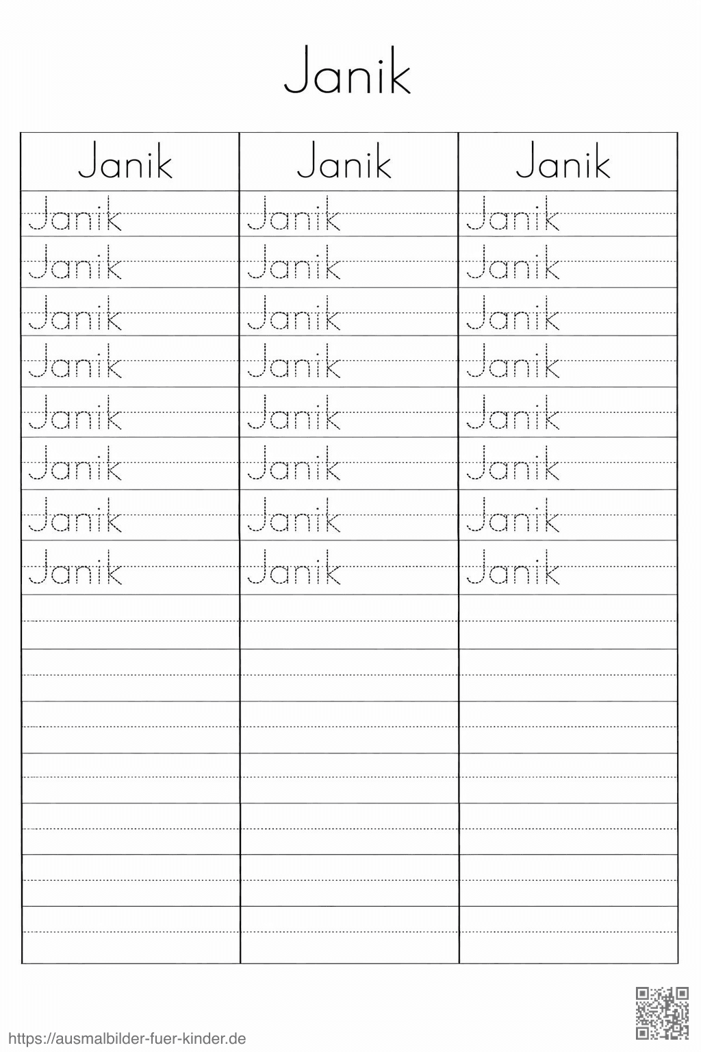 Lernblatt zum Schreiben _Janik_ - Namen Übungsblatt