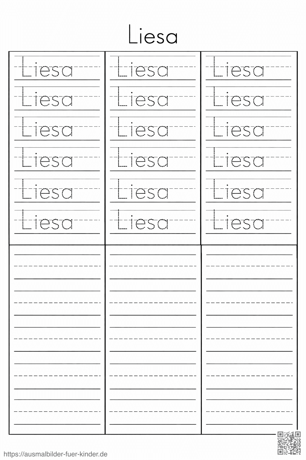 Lernblatt zum Schreiben von _Liesa_ - Namen Übungsblatt
