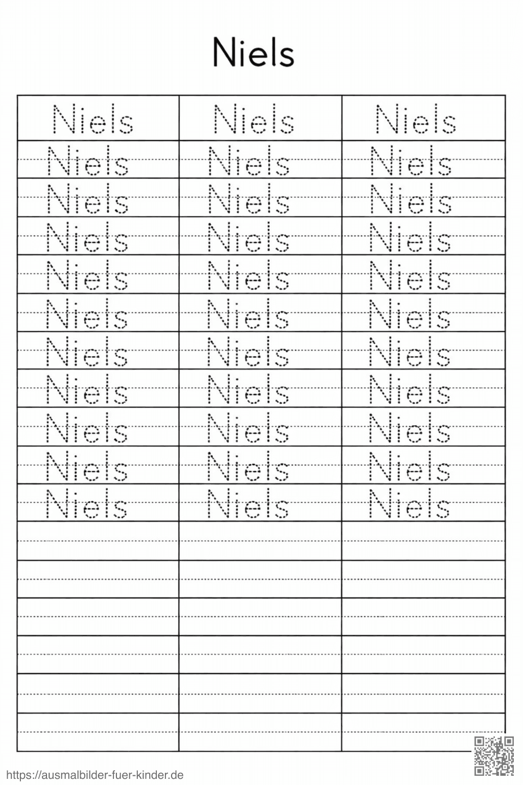 Lernblatt zum Schreiben von _Niels_ - Namen Übungsblatt