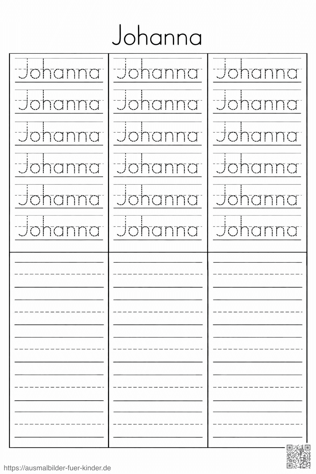 Lernblatt_ Schreibe den Namen Johanna - Namen Übungsblatt
