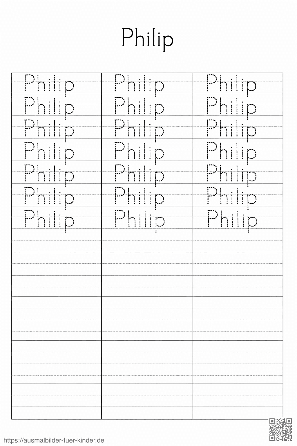 Lernhilfe_ Namen schreiben mit Philip - Namen Übungsblatt