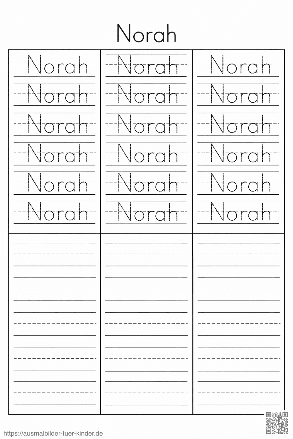 Schreibübung für Norah - Namen Übungsblatt