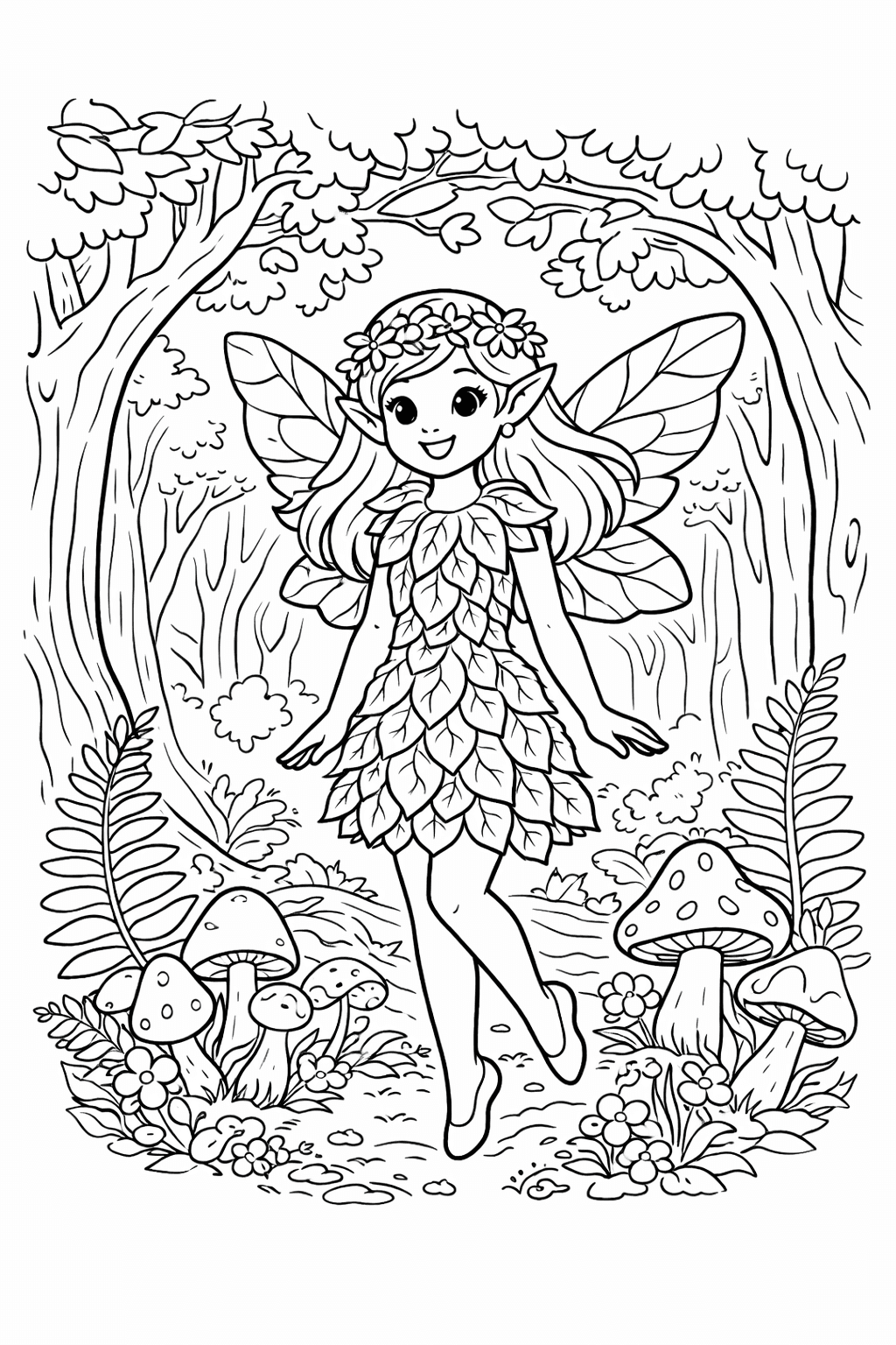 Waldfee - Ausmalbild