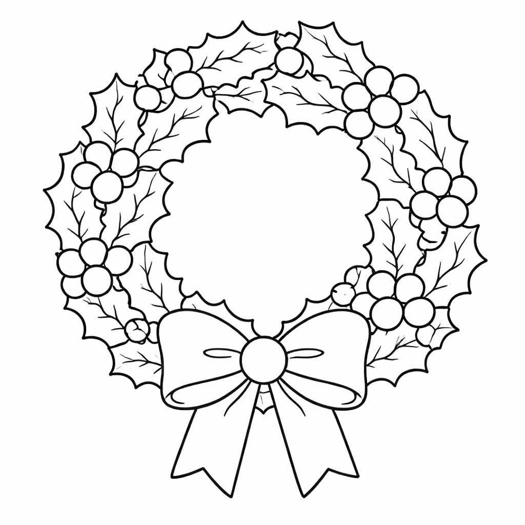 Weihnachtskranz Mit Schleife Zum Ausmalen - Ausmalbild