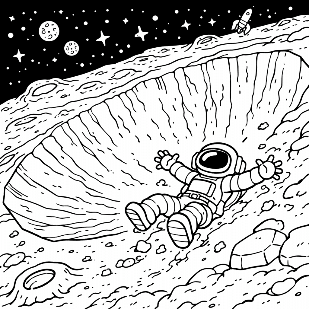 Astronaut am Kraterabhang - Ausmalbild